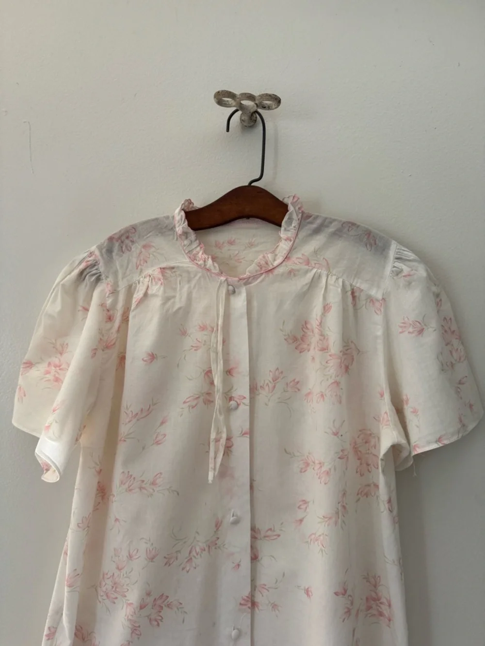 Vintage Pink Floral Button Front Cotton Nightgown, Muumuu